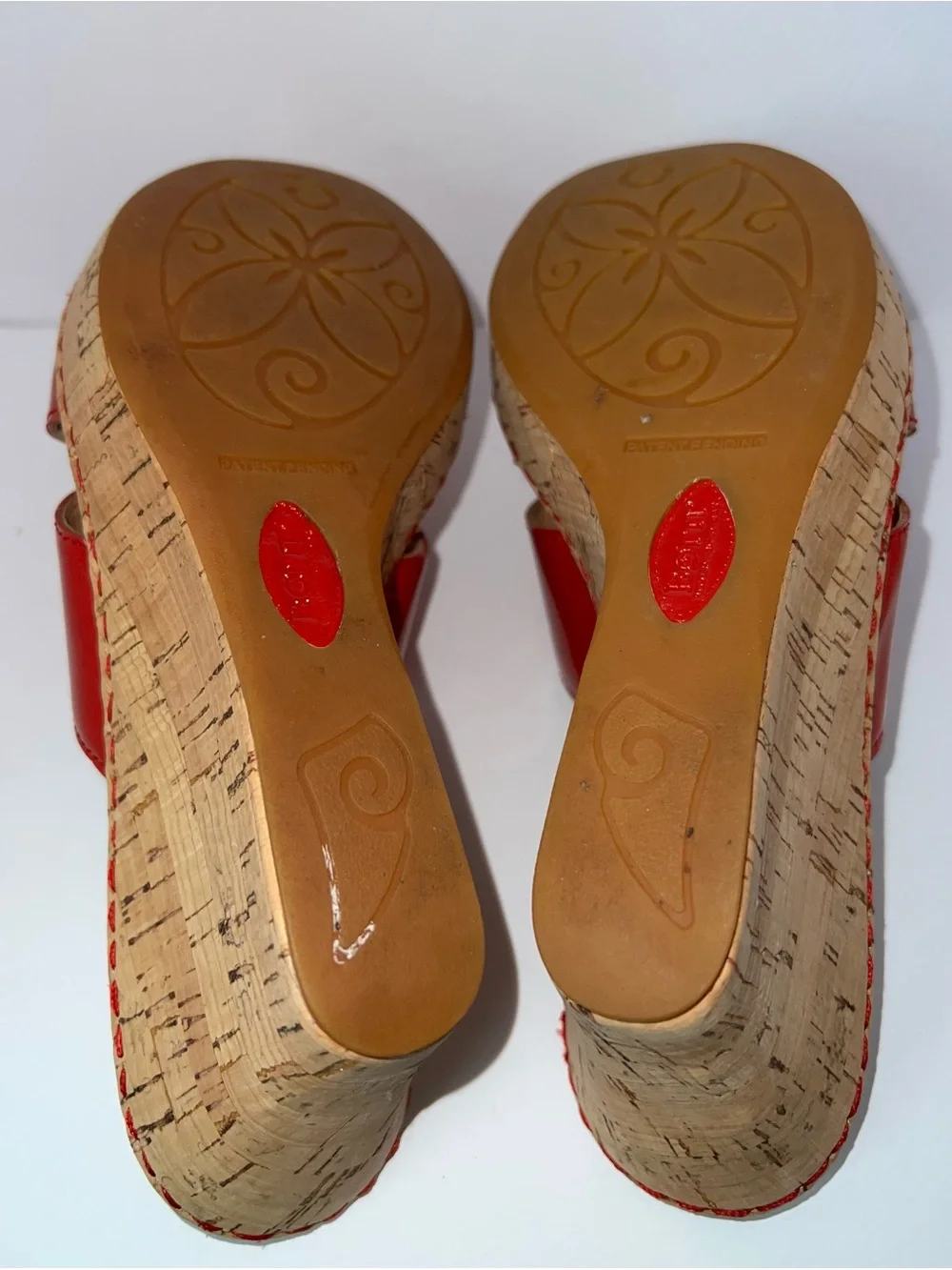 Børn Red Patent Leather Slide Sandals | Cork Wedge Mules Size 7